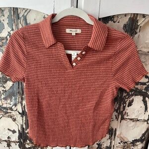 Madewell, Striped Cropped Polo Shirt, Size XS